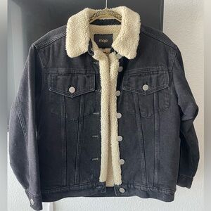 Black Denim Maje Jacket with Sherpa lining